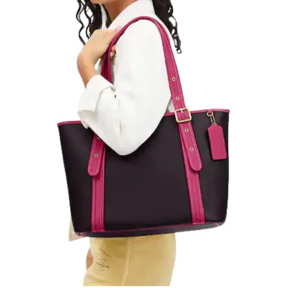 Coach Ashton Tote Bag #CM080 Oxblood & Fuchsia Pebble Leather $450 Retail - NWT - Picture 2 of 16